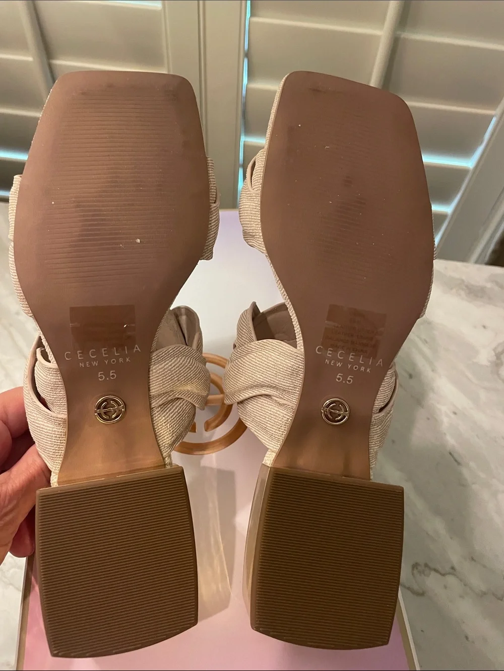 CECELIA NEW YORK Natural Braided Linen Slide Sandal with Gold Heel Accent